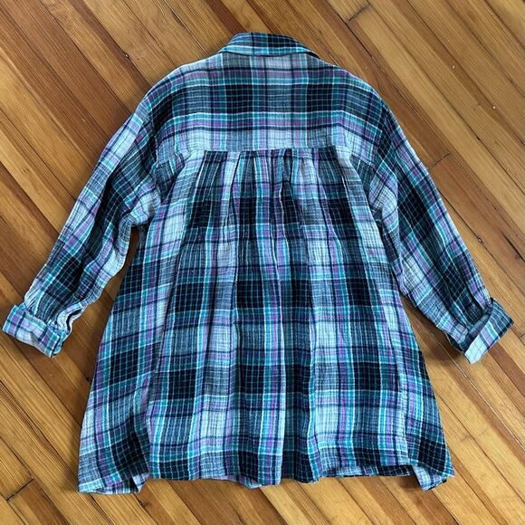 Free People The Voyage Plaid Shirt Dress in Twilight Size S - Picture 3 of 5